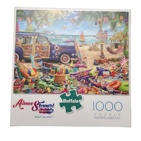 Two 1000pc puzzles Aimee Stewart Buffalo Games: Farm Fresh and Beach Vacation - Picture 3 of 7